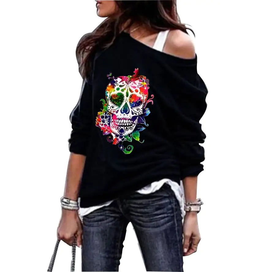 Women's Skull Print Round Neck Halloween Sweater