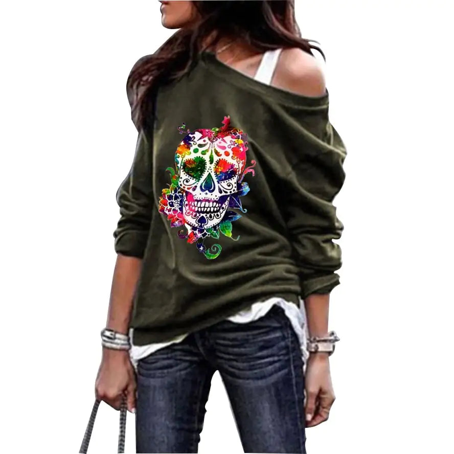 Women's Skull Print Round Neck Halloween Sweater
