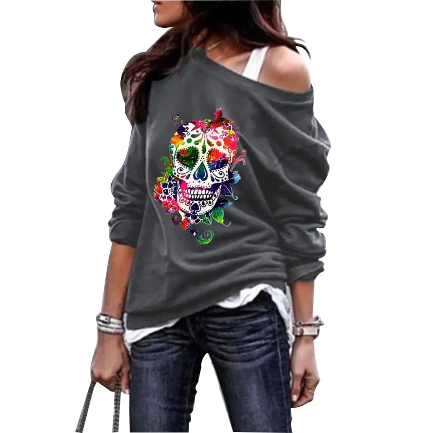 Women's Skull Print Round Neck Halloween Sweater