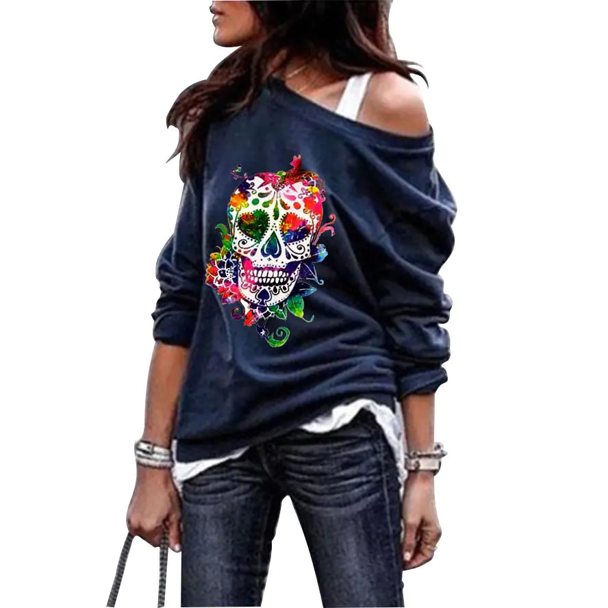 Women's Skull Print Round Neck Halloween Sweater