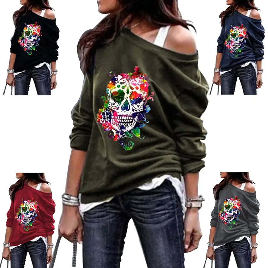 Women's Skull Print Round Neck Halloween Sweater